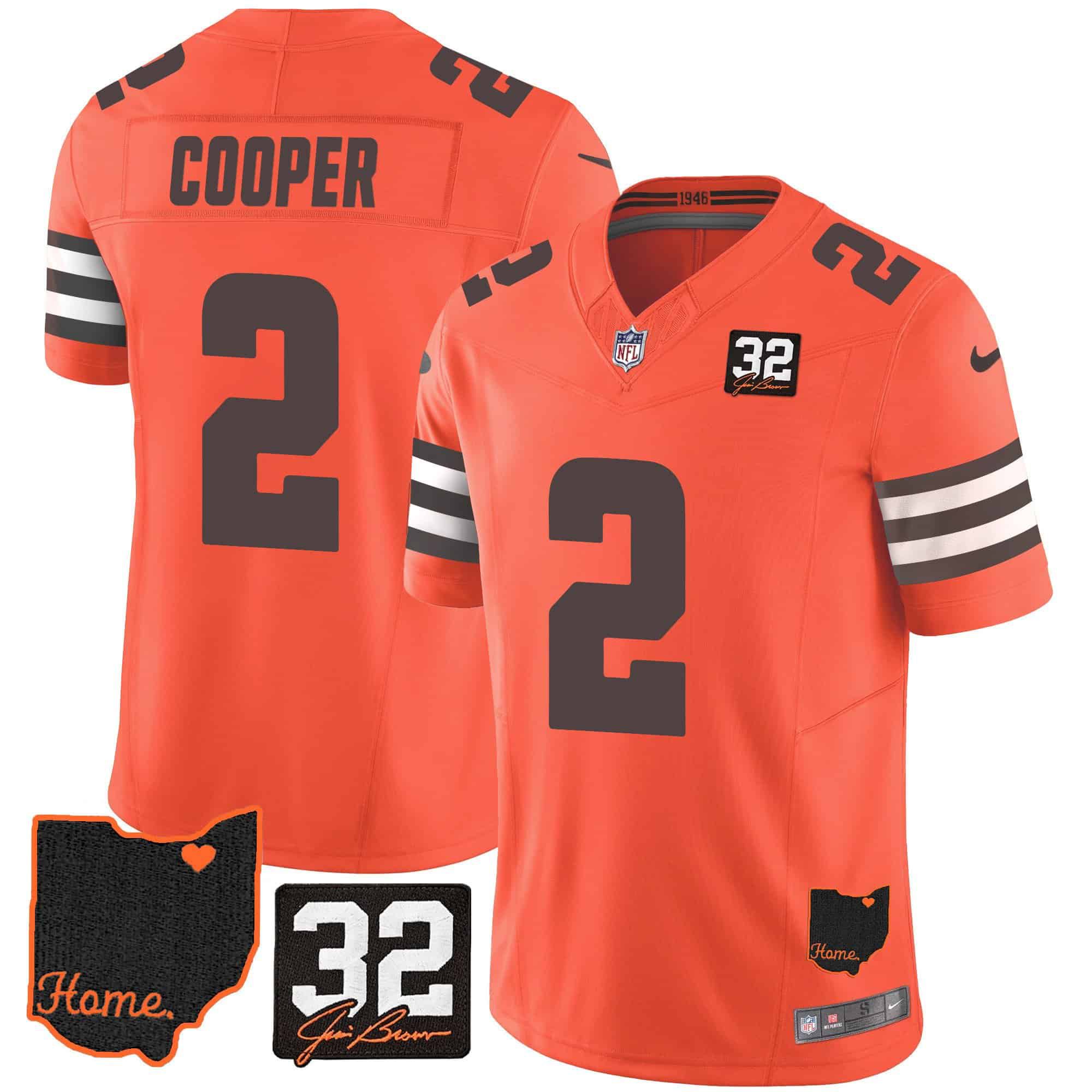 Men Cleveland Browns 2 Cooper Orange Memorial Home Patch 2024 Nike NFL Jersey